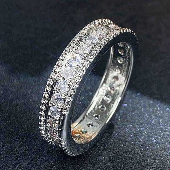 925 Silver Plated Round Rectangle Diamond CZ Rings For Women, HA4561-6 - Picture 1 of 3